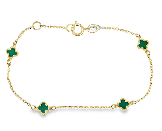 Green Enamel Clover Station Bracelet