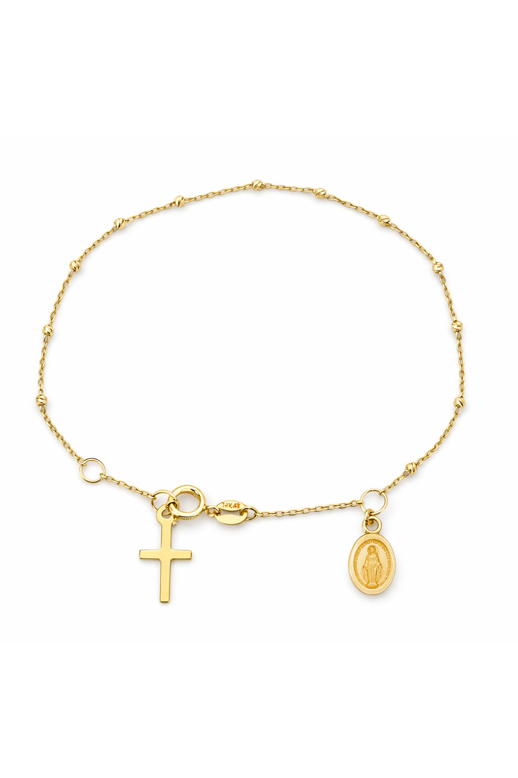 Mirror Bead Rosary Bracelet with Dangling Miraculous Medal and Cross