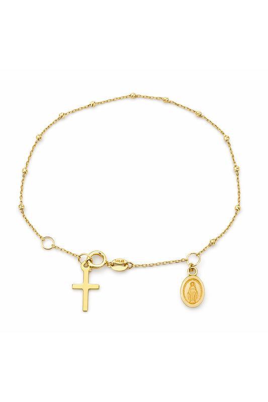 Mirror Bead Rosary Bracelet with Dangling Miraculous Medal and Cross