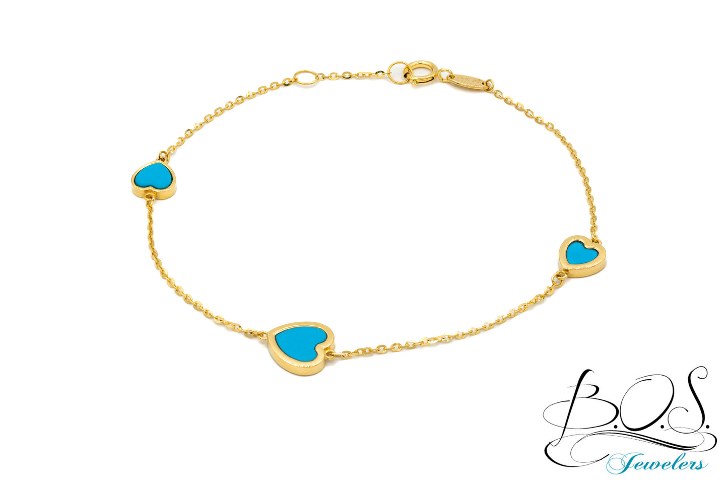 14K Gold Turquoise or Malachite Multi Heart Bracelet