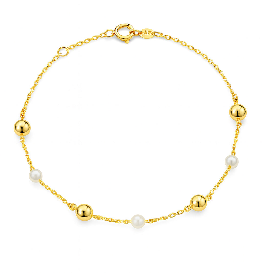 Freshwater Pearl And Button Bead Station Bracelet