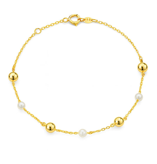 Freshwater Pearl And Button Bead Station Bracelet