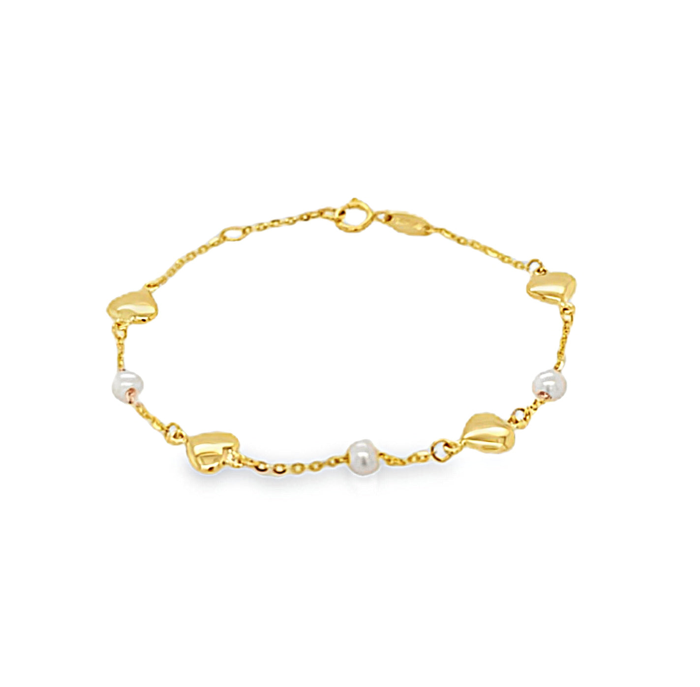 Multiple Puff Heart And Pearl Bracelet