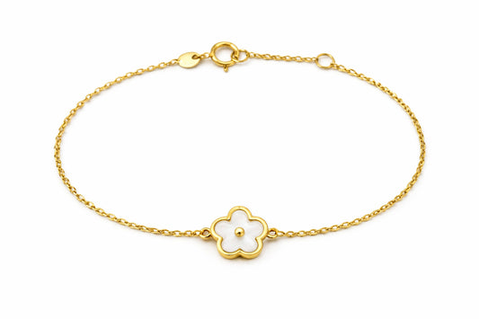 14K Gold Mother of Pearl Flower Bracelet