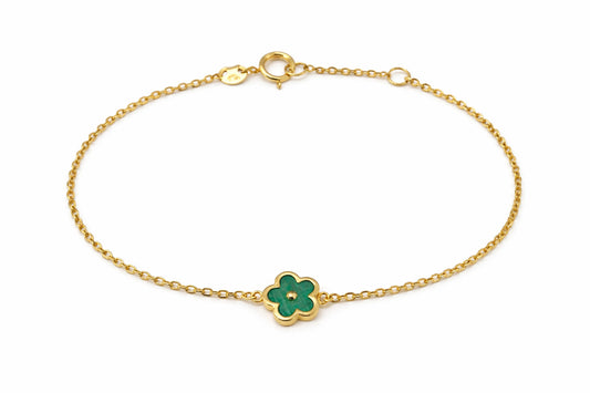 14K Gold Malachite Flower Bracelet