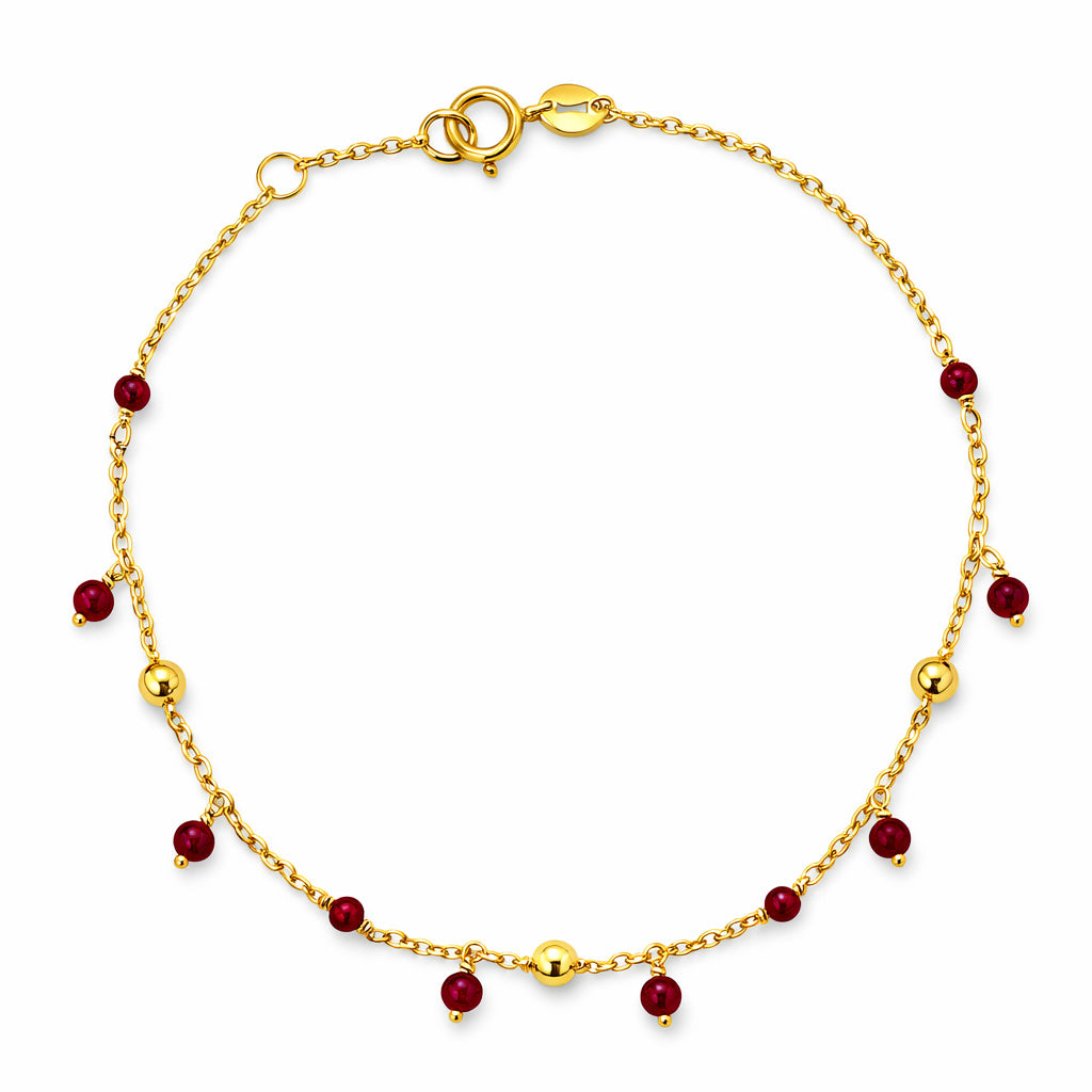 Red/Green Agate Color Stone Dangle And Bead Station Bracelet