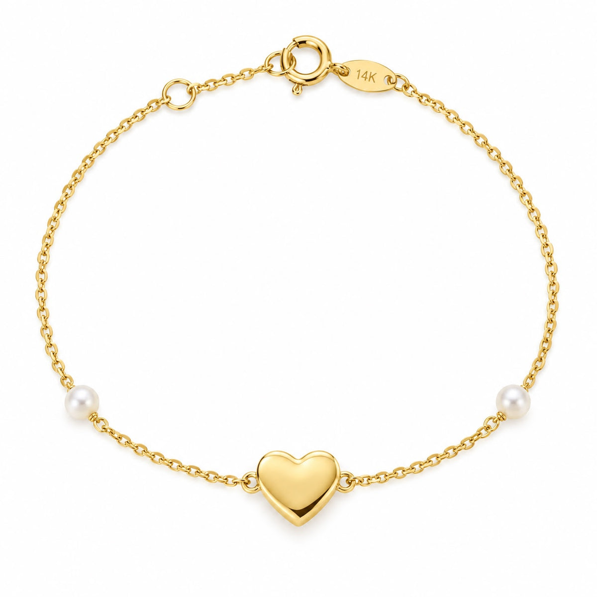 14K Yellow Gold Heart & Freshwater Pearl Bracelet
