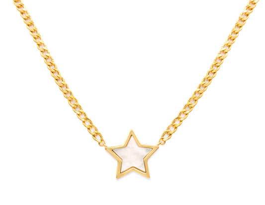 Mother of Pearl Star Pendant on Curbed Link Necklace