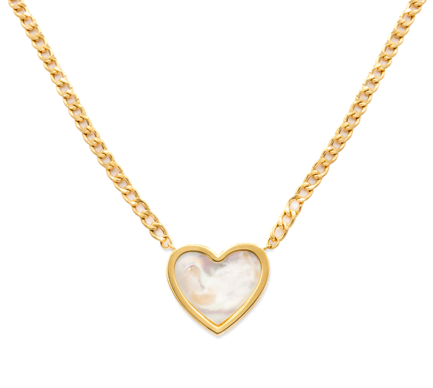 Mother of Pearl Heart Curbed Link Necklace