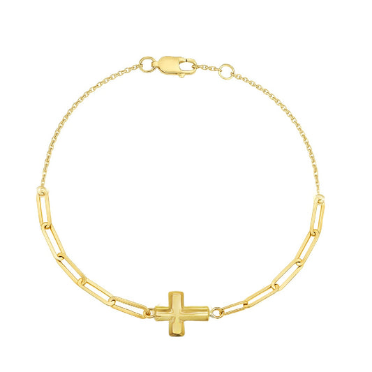 Single Domed Cross on Paperclip and Cable Link Bracelet