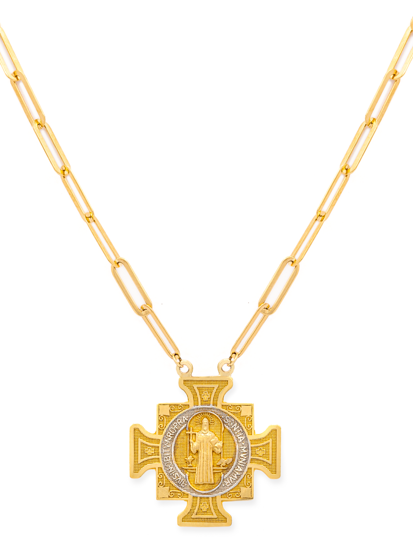 Saint Benedict Medal Cross On Paper Clip Necklace