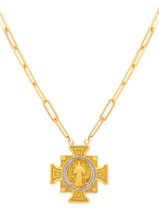 Saint Benedict Medal Cross On Paper Clip Necklace