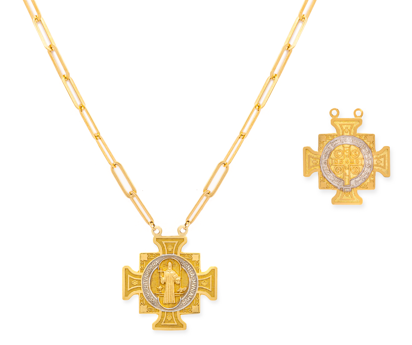 Saint Benedict Medal Cross On Paper Clip Necklace