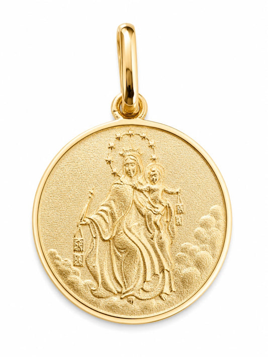 14K Yellow Gold Our Lady of Mount Carmel Medal Pendant