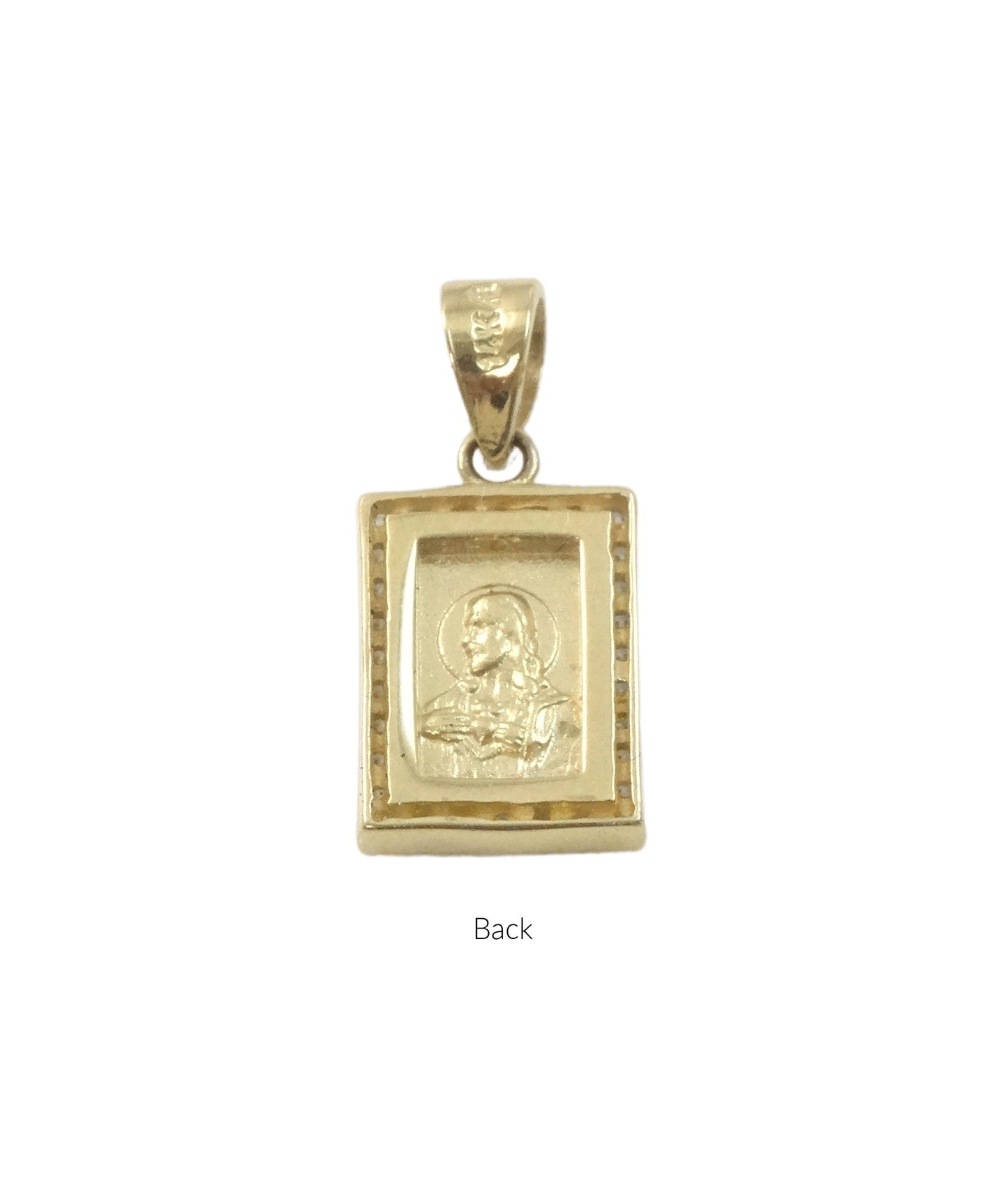 Small Scapular Medal with Cubic Zirconia Frame 14K Yellow Gold