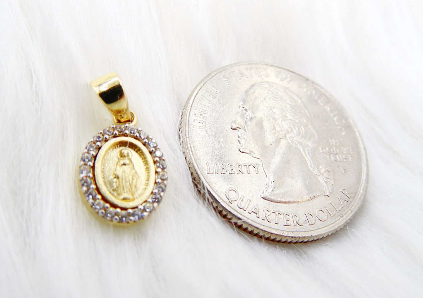 Miniature Guadalupe/Miraculous Medal with Cubic Zirconia Frame