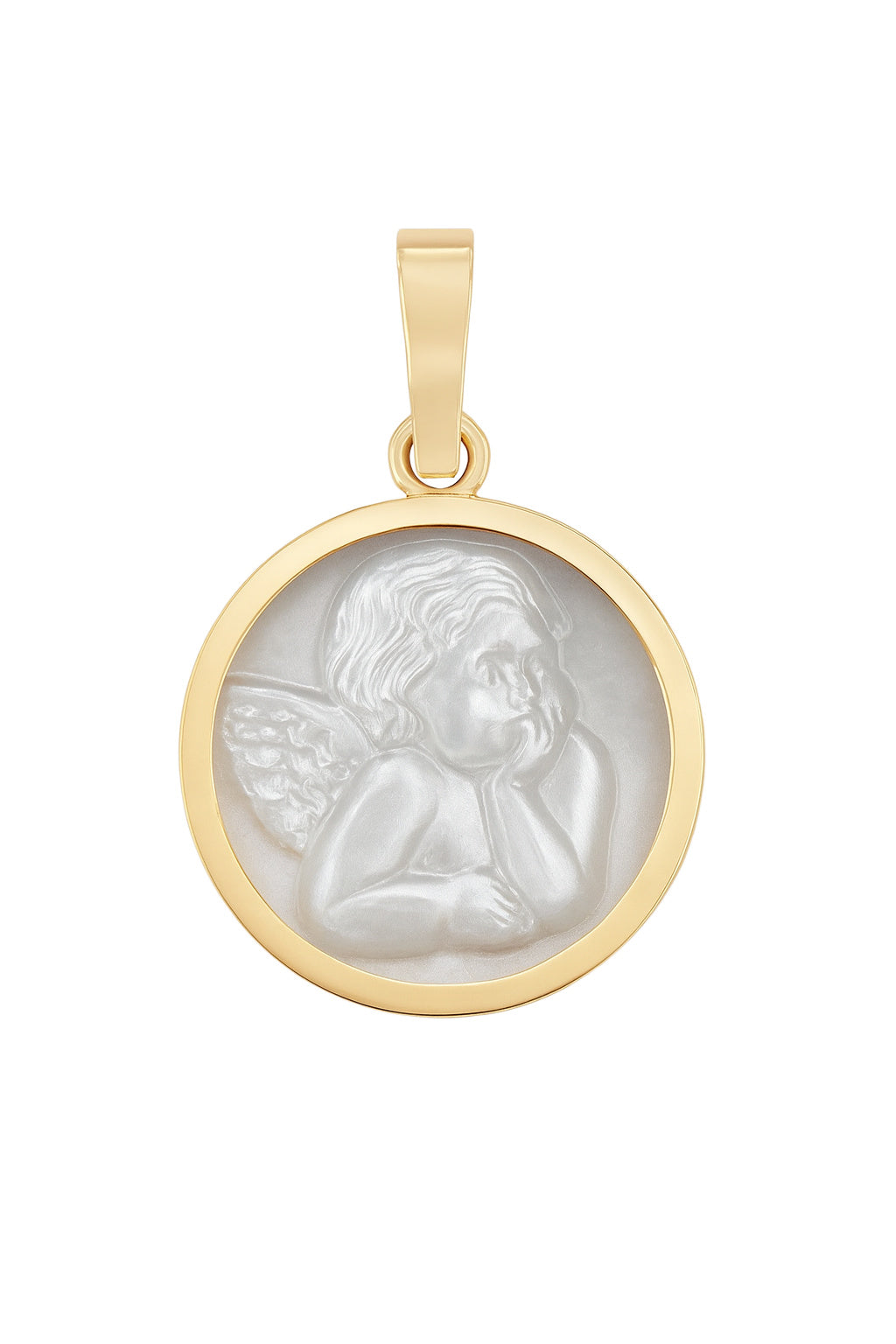 Mother of Pearl Cherubim Angel Medal Engravable Pendant