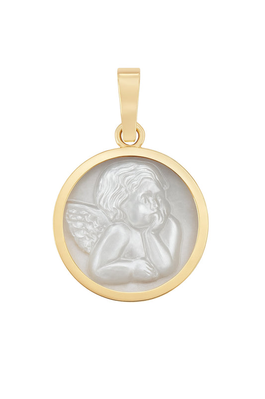 Mother of Pearl Cherubim Angel Medal Engravable Pendant