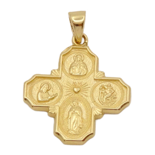 Large Four-Way Medal Cross 14 Karat Yellow Gold