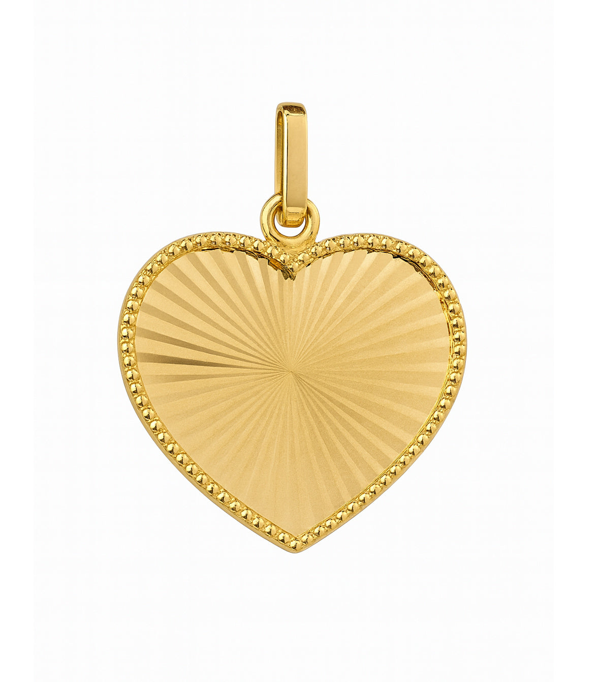 Gold Beaded Border Radiant Fluted Design Heart Medallion Pendant