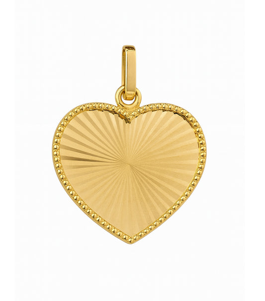 Gold Beaded Border Radiant Fluted Design Heart Medallion Pendant