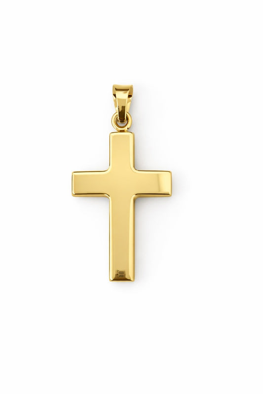 14K Yellow Gold Puff Cross Pendant 18mm