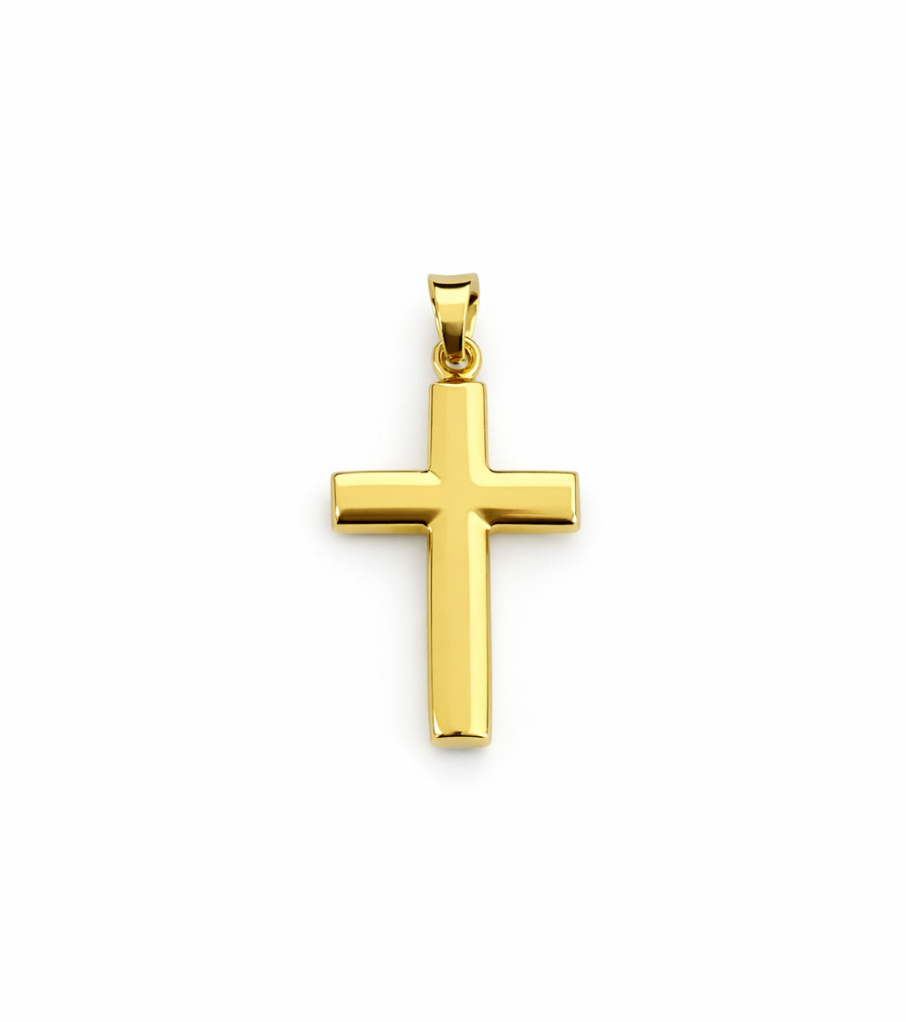 14K Yellow Gold Tube Cross Pendant 18mm