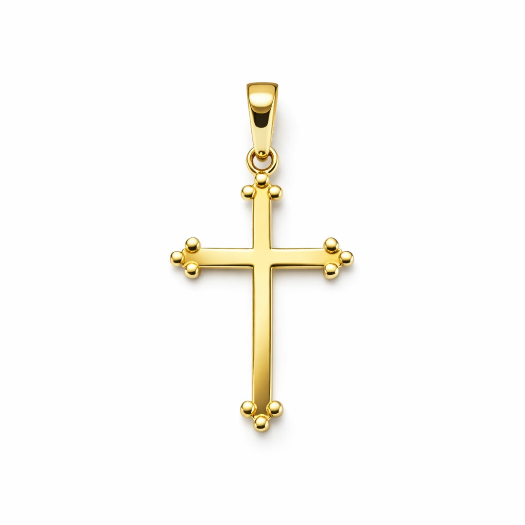 14K Yellow Gold Budded Tip Thin Cross Pendant