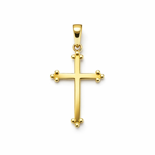 14K Yellow Gold Budded Tip Thin Cross Pendant