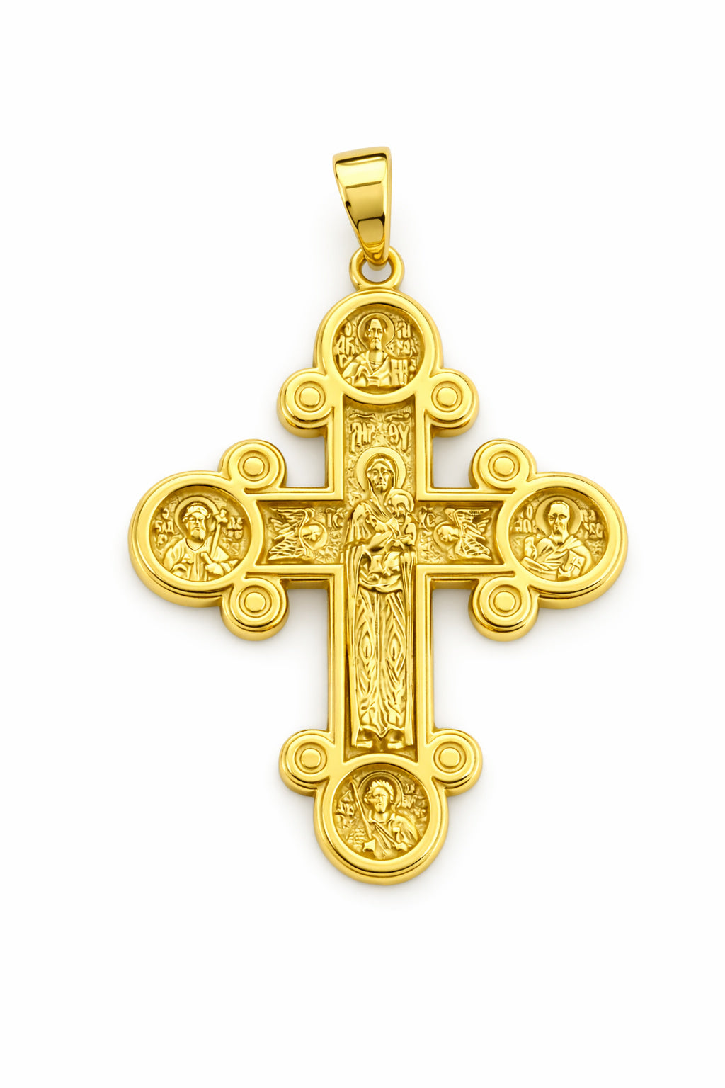 Budded Eastern Orthodox Four-Way Patron Saint Cross Pendant
