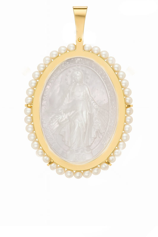 Mother of Pearl Miraculous Medal with Mini Pearl Frame