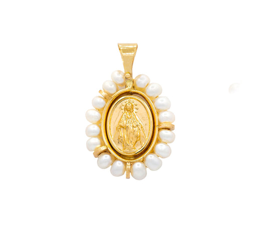 14K Gold Miraculous pendant with Pearls