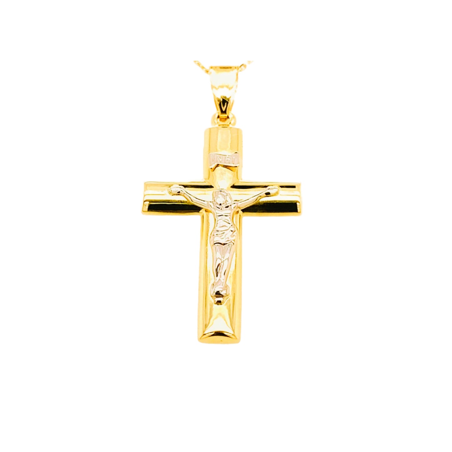 Domed Two-Tone Crucifix Cross with Jesus Christ