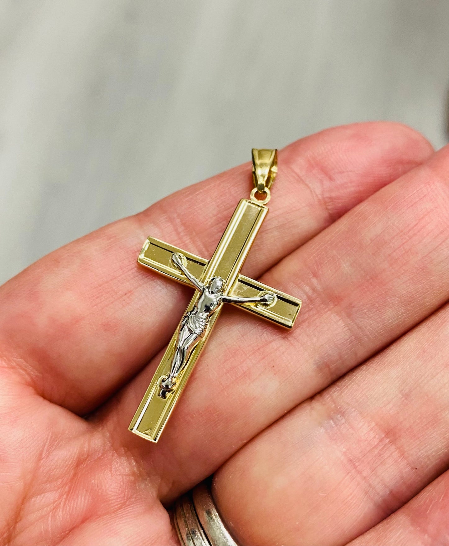 Large Two-Tone Crucifix Cross with Jesus Christ