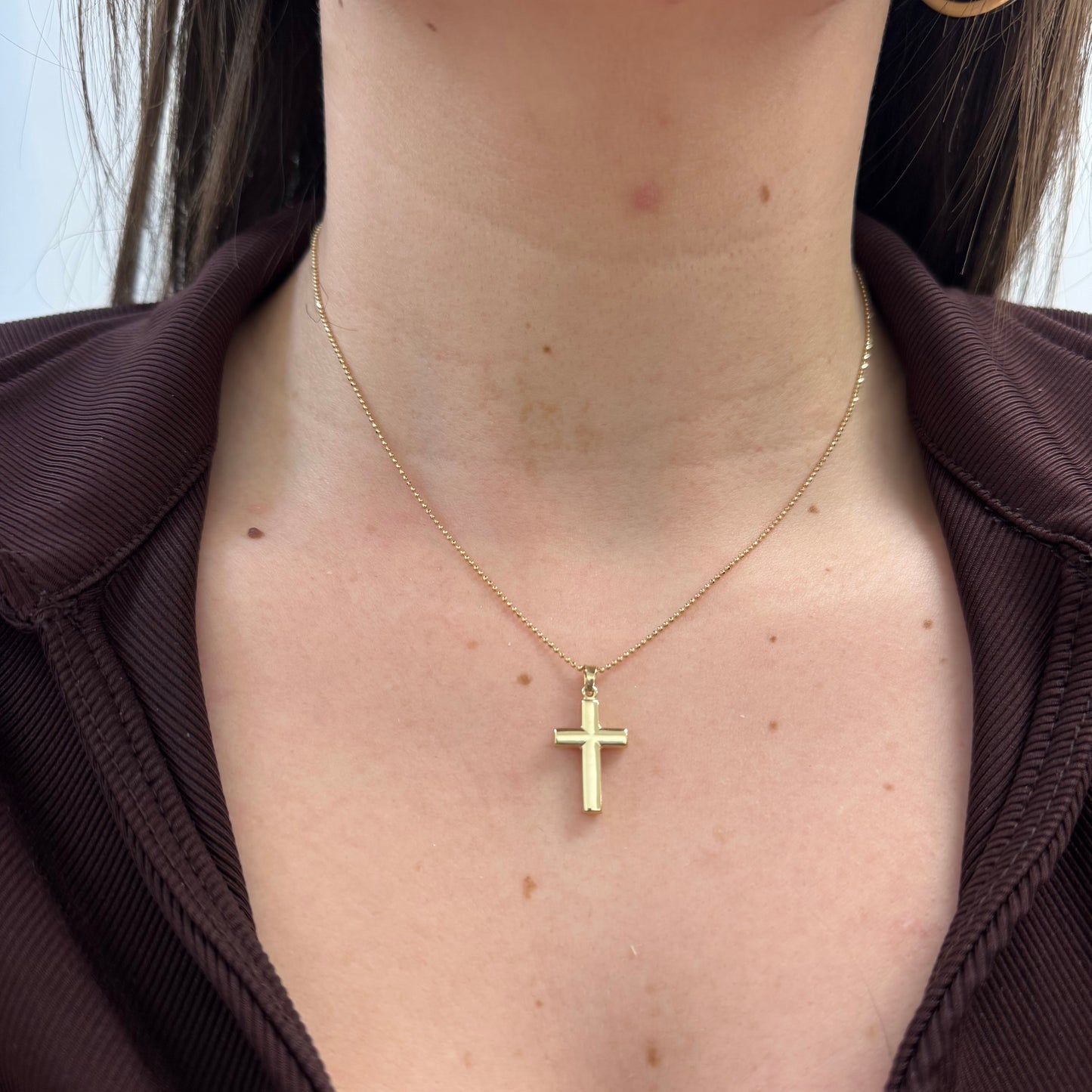 14K Yellow Gold Tube Cross Pendant 18mm