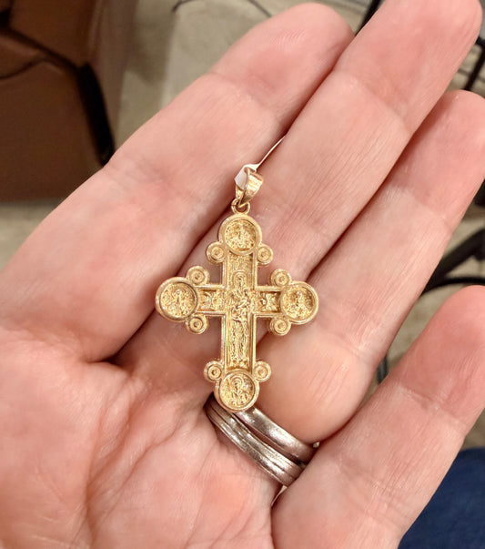 Budded Eastern Orthodox Four-Way Patron Saint Cross Pendant