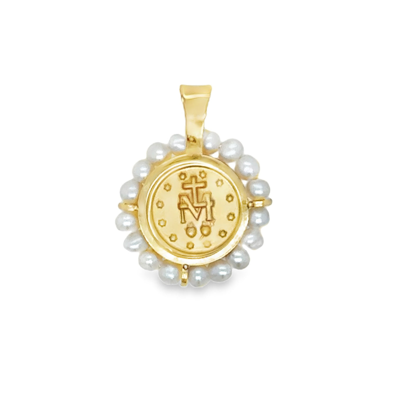 Round Miraculous Medal With Mini Pearls Pendant