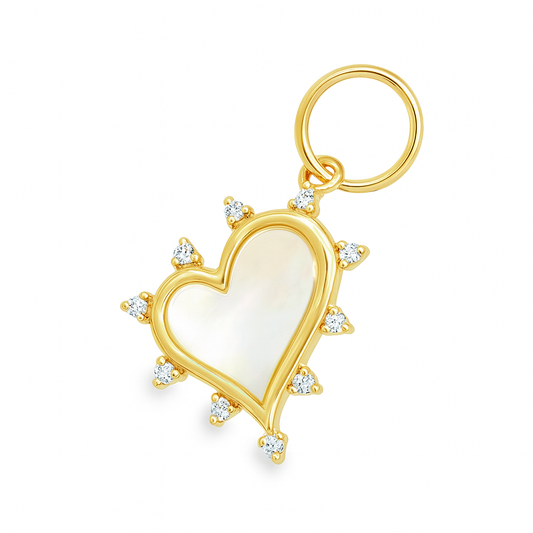 Sideways Mother of Pearl Heart with Halo Cubic Zirconia Pendant
