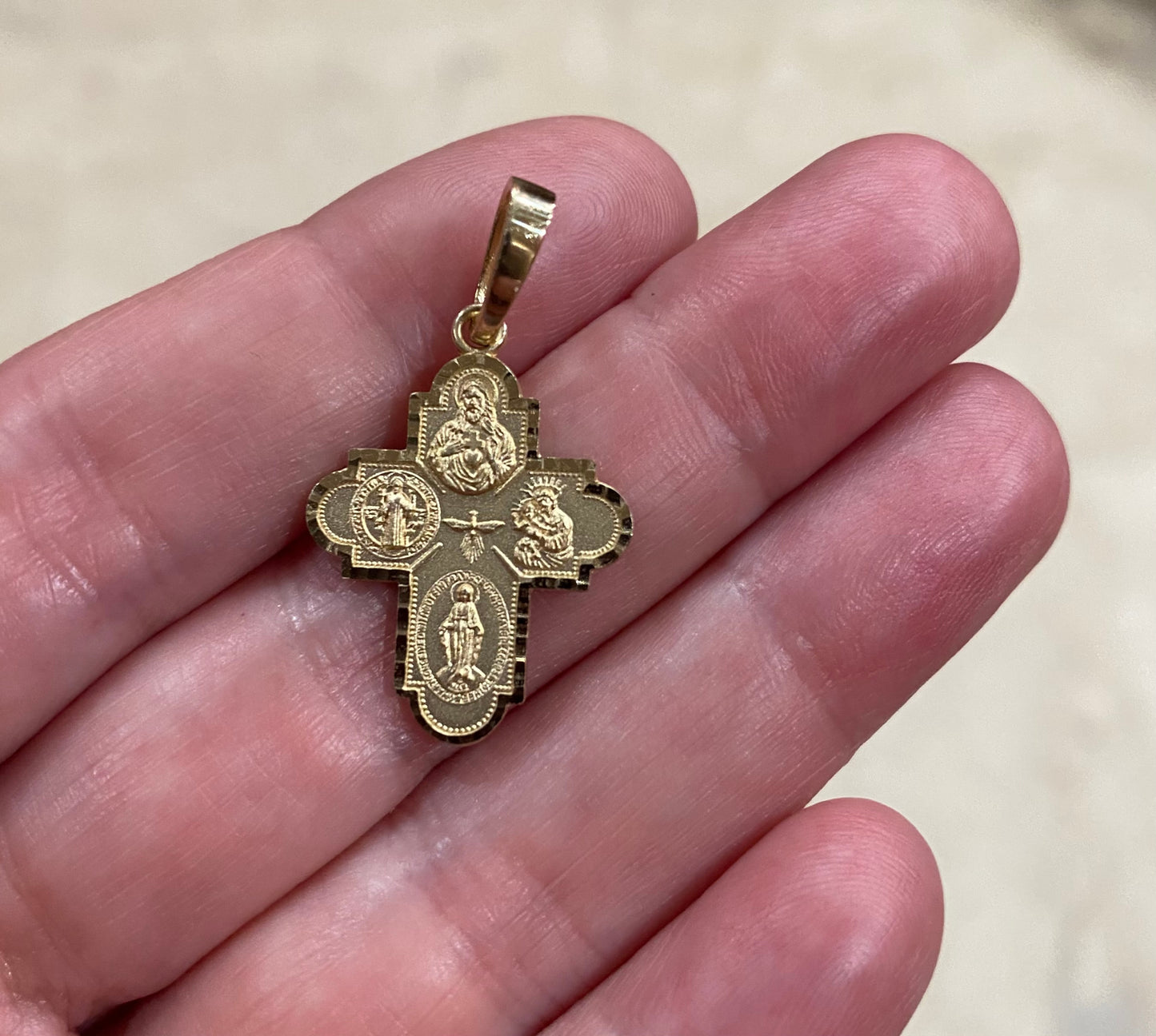 Small Four-Way Patron Saint Scapular Cross Pendant