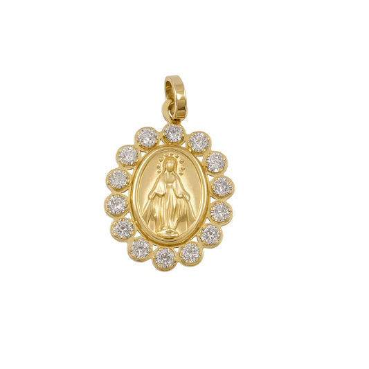 Embellished Miraculous Medal Pendant with Cubic Zirconia