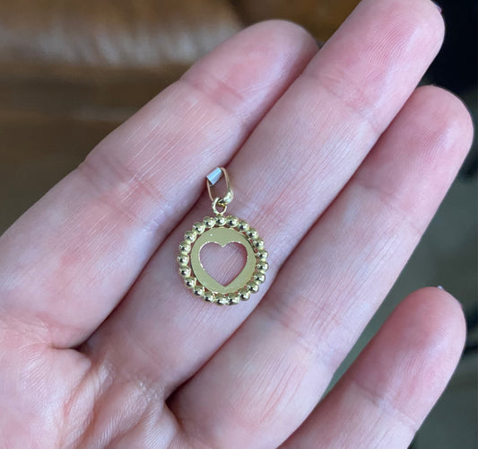 Round Beaded Border Heart Cut Out Pendant