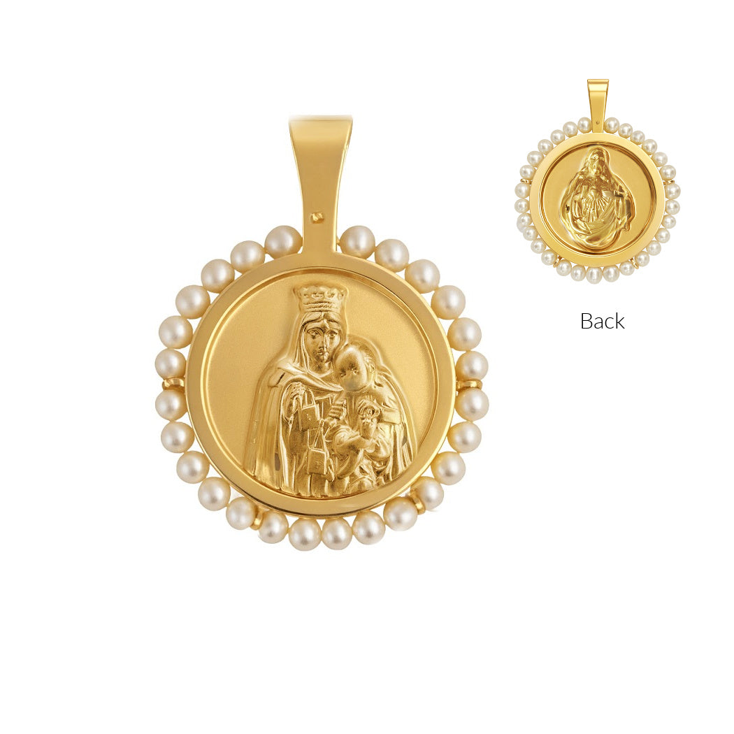 Round Scapular Medal With Mini Pearl Frame