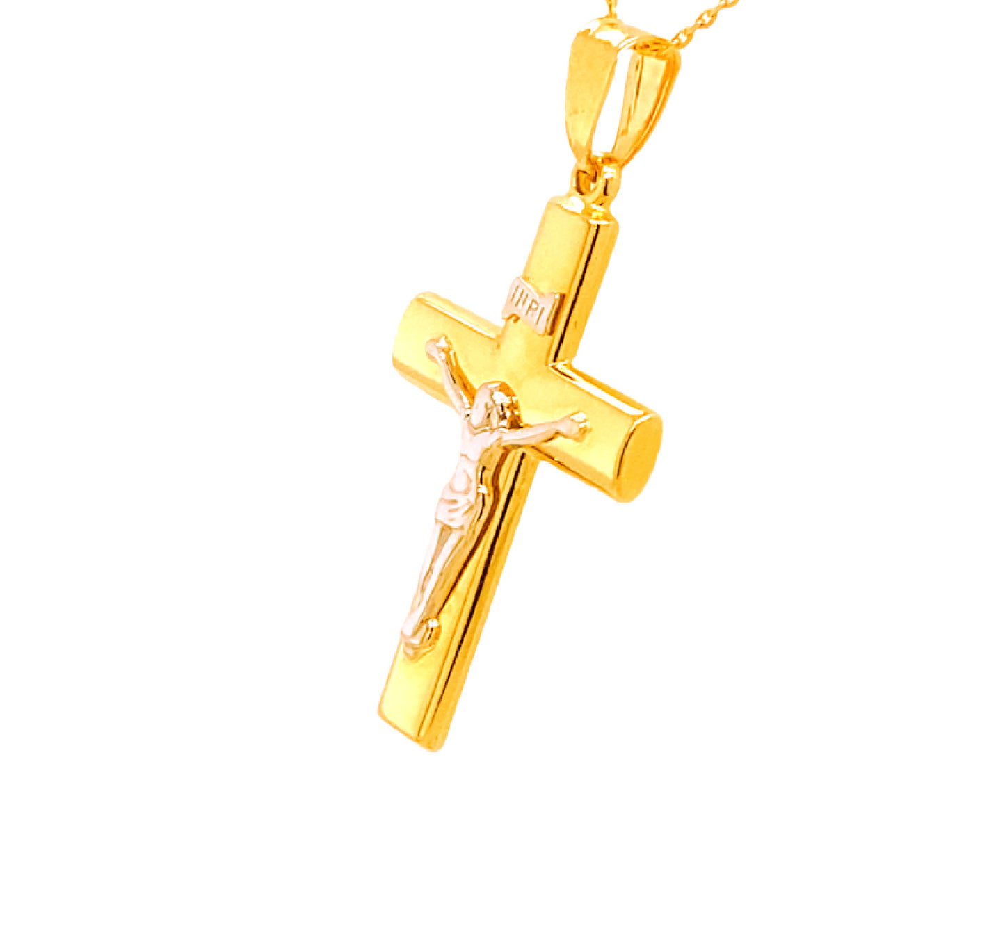 Domed Two-Tone Crucifix Cross with Jesus Christ