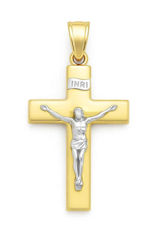 Domed Two Tone Crucifix Cross with Jesus Christ