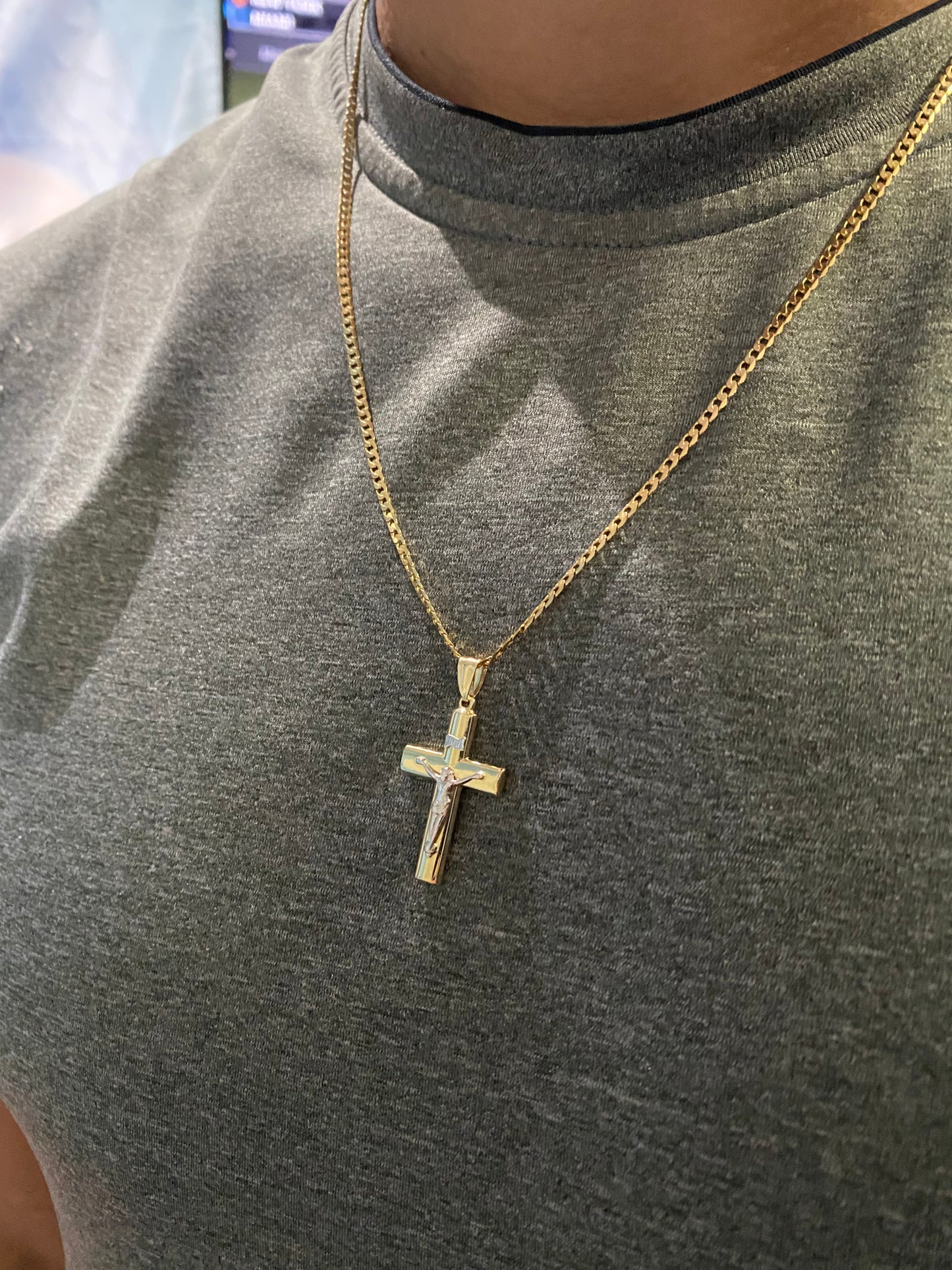 Domed Two-Tone Crucifix Cross with Jesus Christ