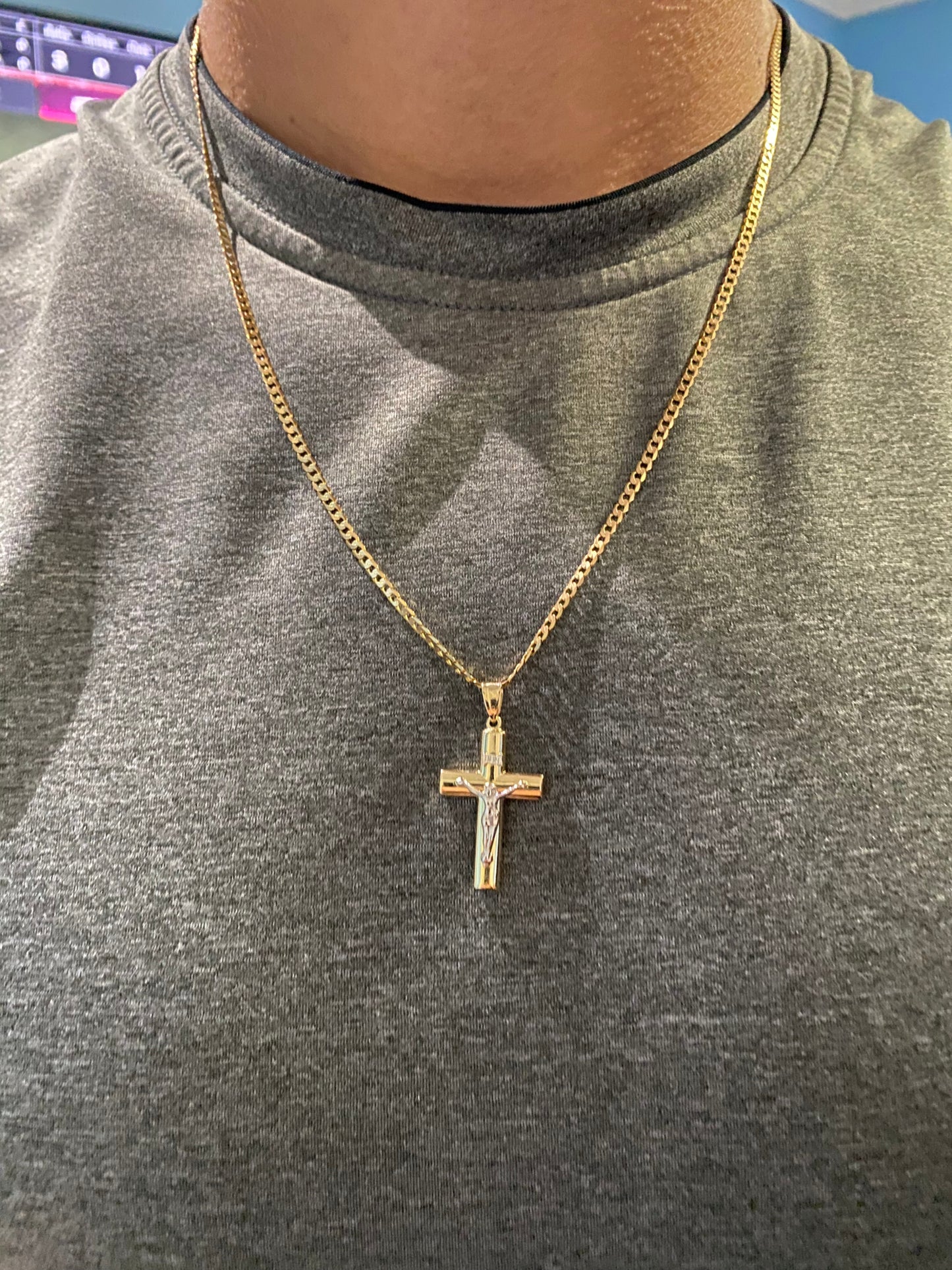 Domed Two-Tone Crucifix Cross with Jesus Christ