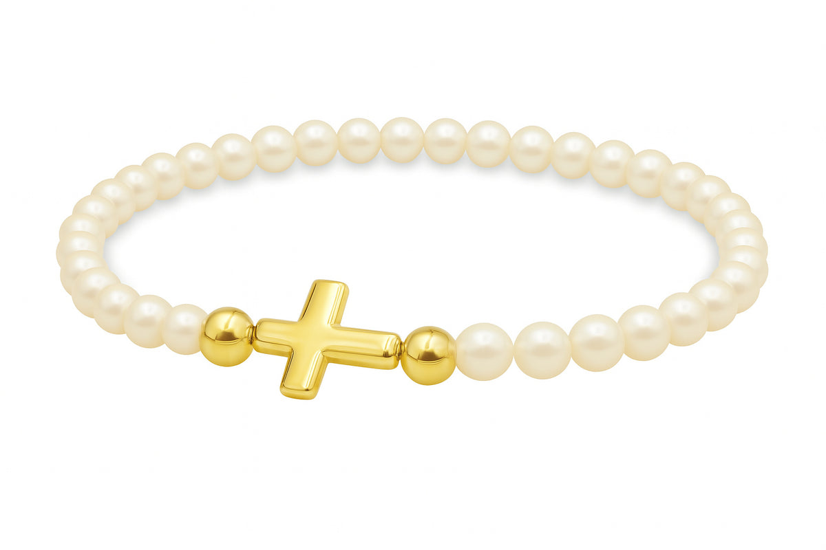 Cross Puff Charm on Elastic Gemstone Bracelet