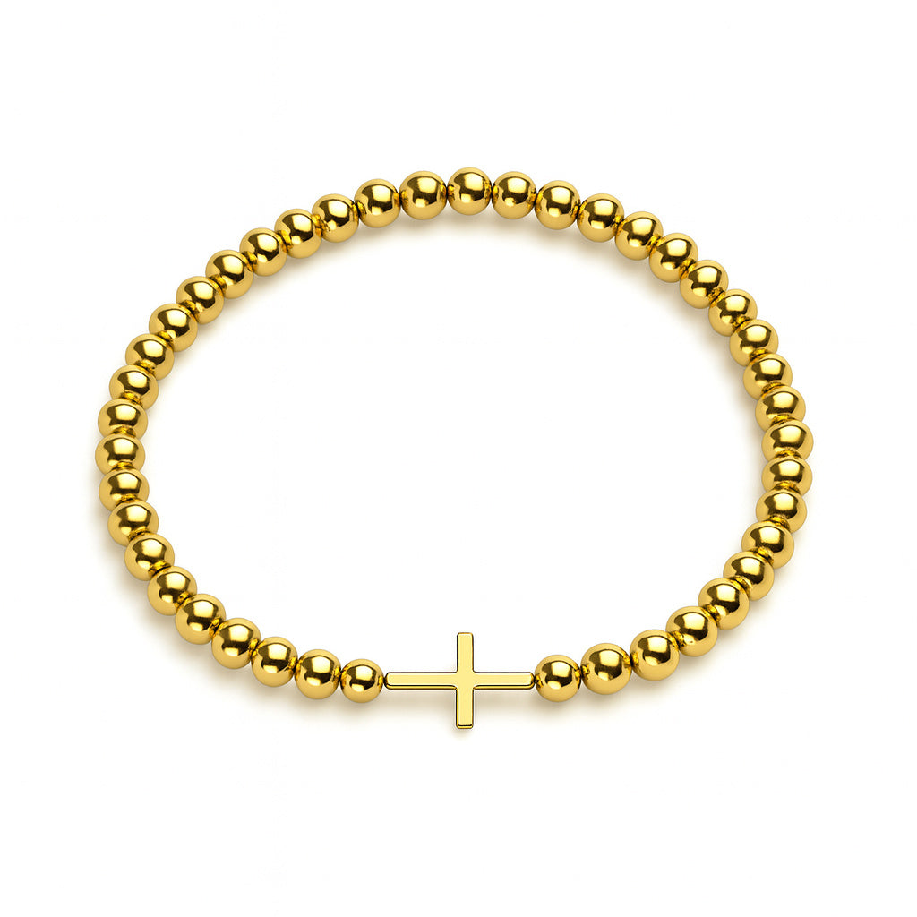 Mini Gold Cross Gold Filled Bead Elastic Bracelet