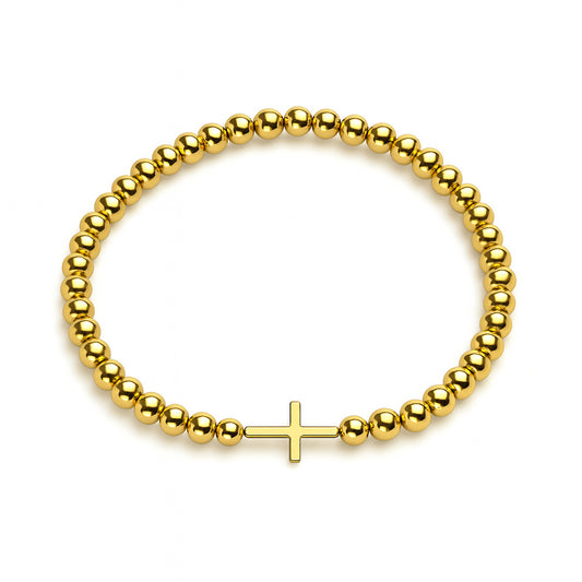 Mini Gold Cross Gold Filled Bead Elastic Bracelet