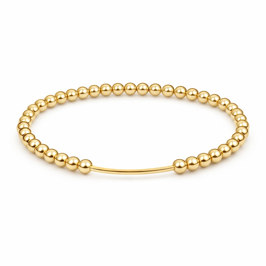 Polished Gold Filled Bead Elastic Bracelet with Curved Bar
